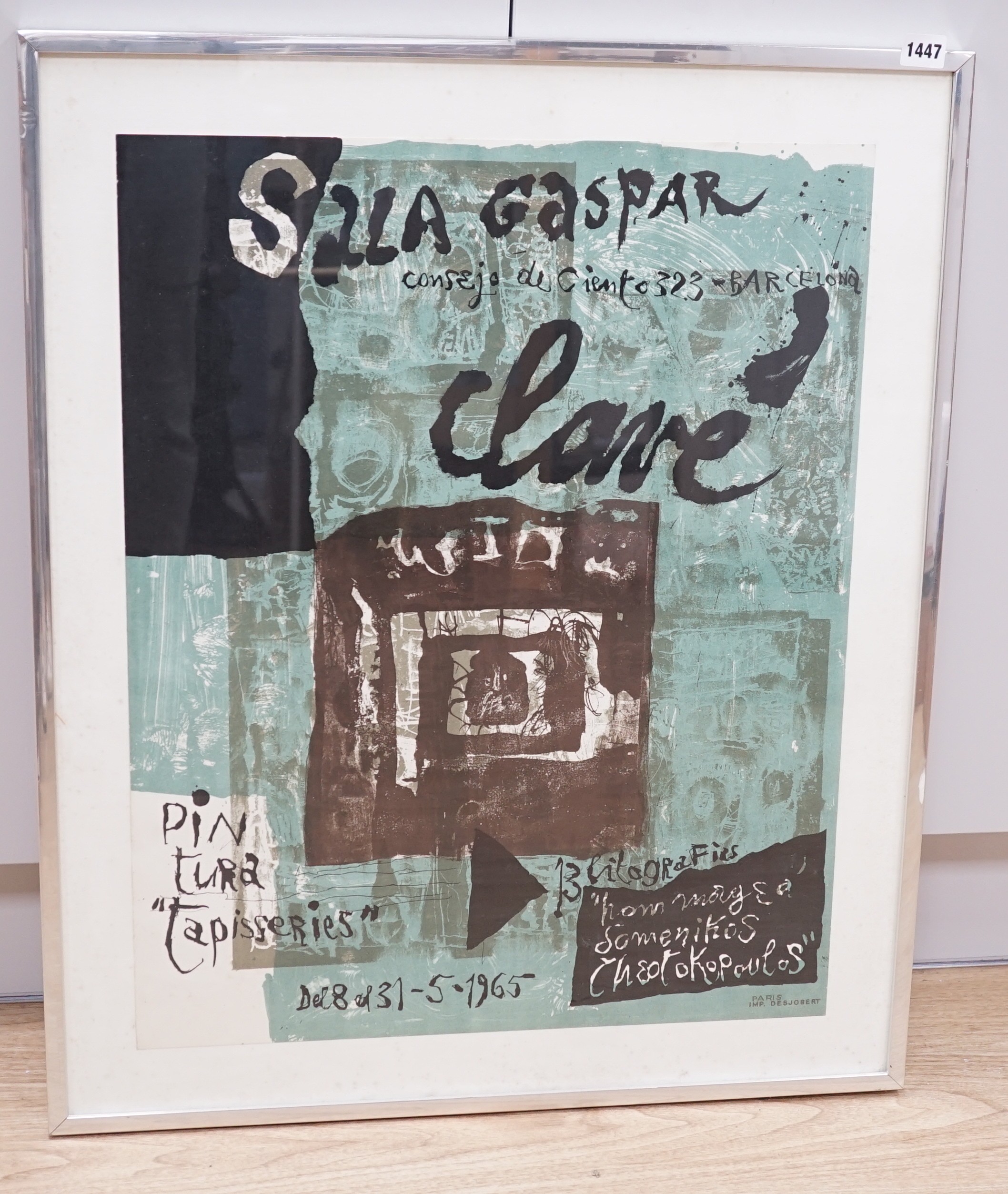 A Spanish lithograph exhibition poster; Antoni Clave 1965 from the Galerie Sala Gaspar, Barcelona. 75 x 62cm
